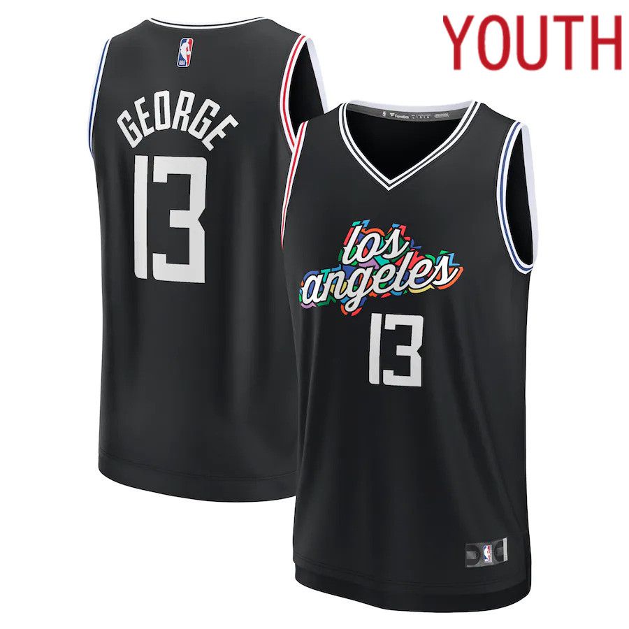 Youth Los Angeles Clippers 13 Paul George Fanatics Branded Black 2022-23 Fastbreak NBA Jersey